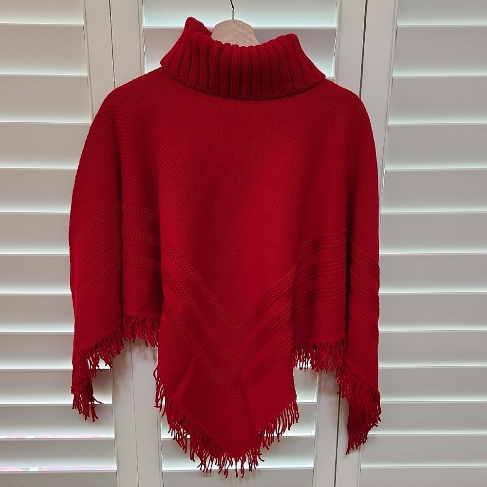 Tally Ho Red Fringe Poncho Sweater